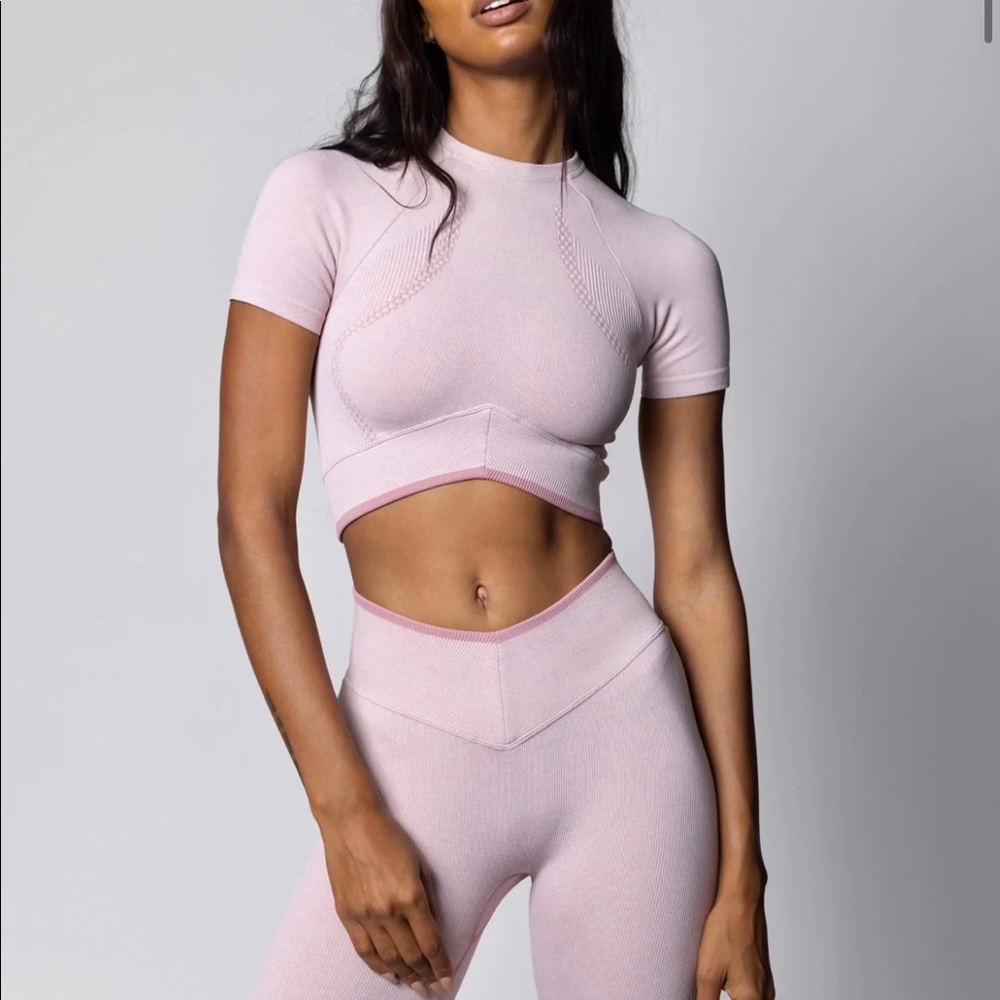 Joja Inhale t-shirt s/med In blush.  Comfy working out or w/ a pair of jeans.